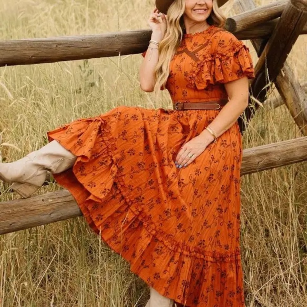 Ivy City Floral Orange Ruffle Dress